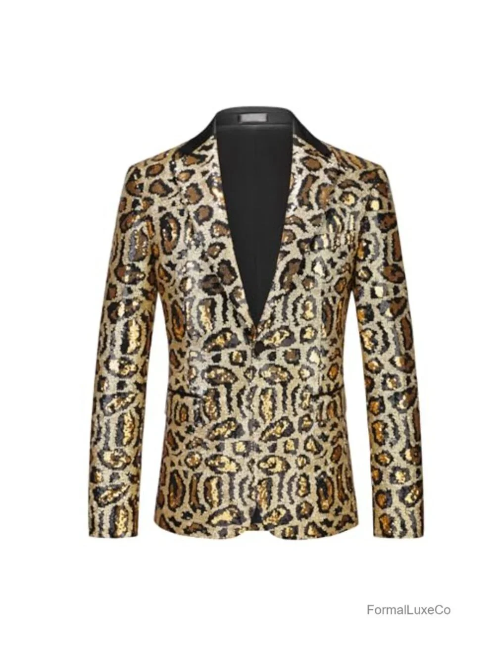 Men's Sequin Blazer Leopard Print Glitter Tuxedo Jacket Slim Fit Party Prom